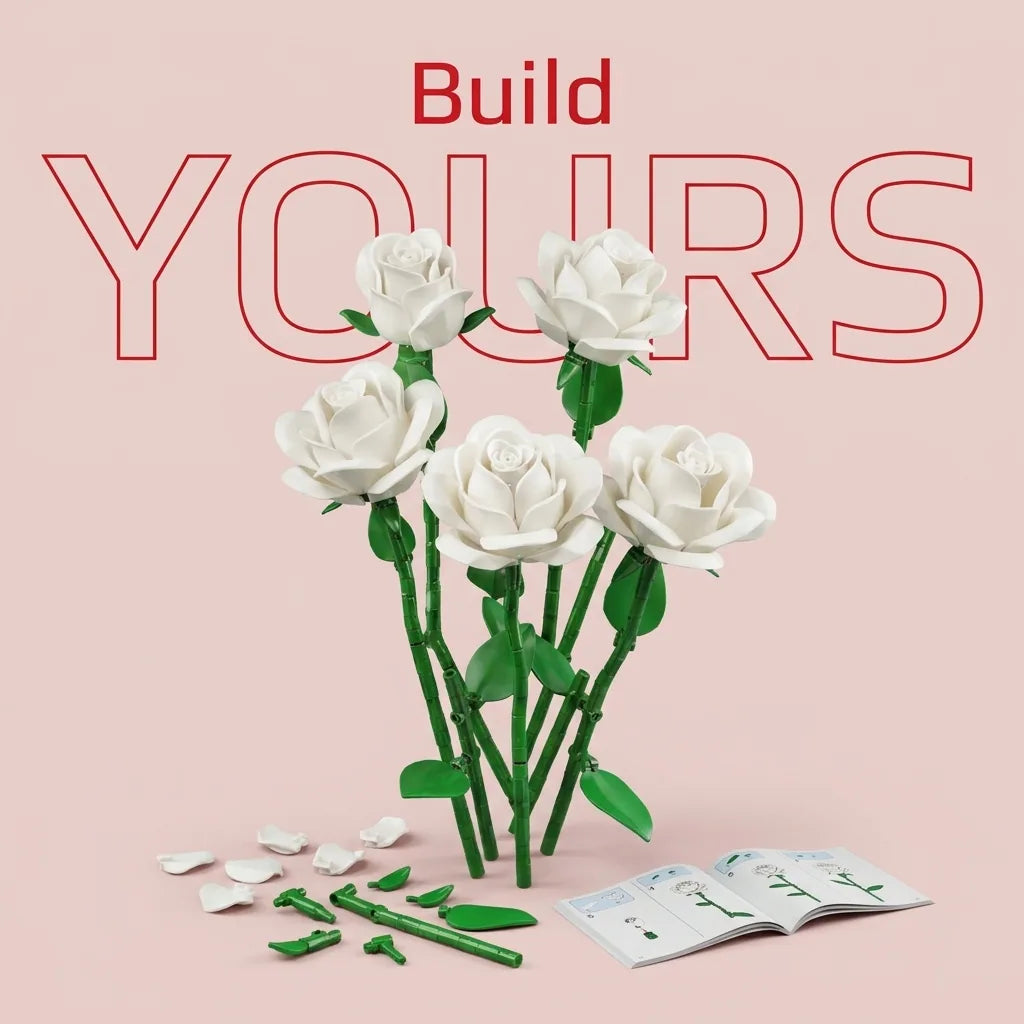 Blokk™ White Rose Bouquet – 496-Piece Roses You Build Yourself