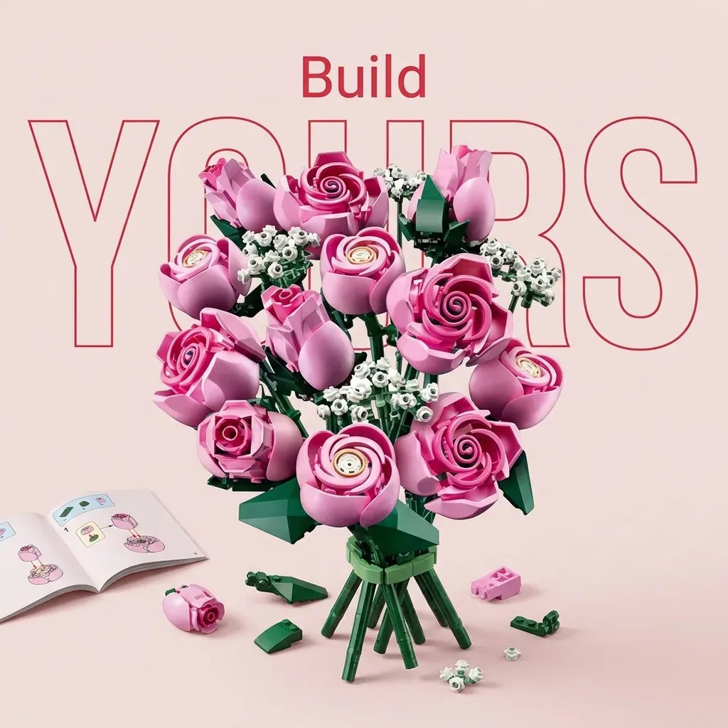 Blokk™ Pink Rose Bouquet – 789-Piece Roses You Build Yourself