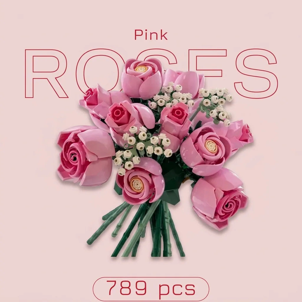 Blokk™ Pink Rose Bouquet – 789-Piece Roses You Build Yourself