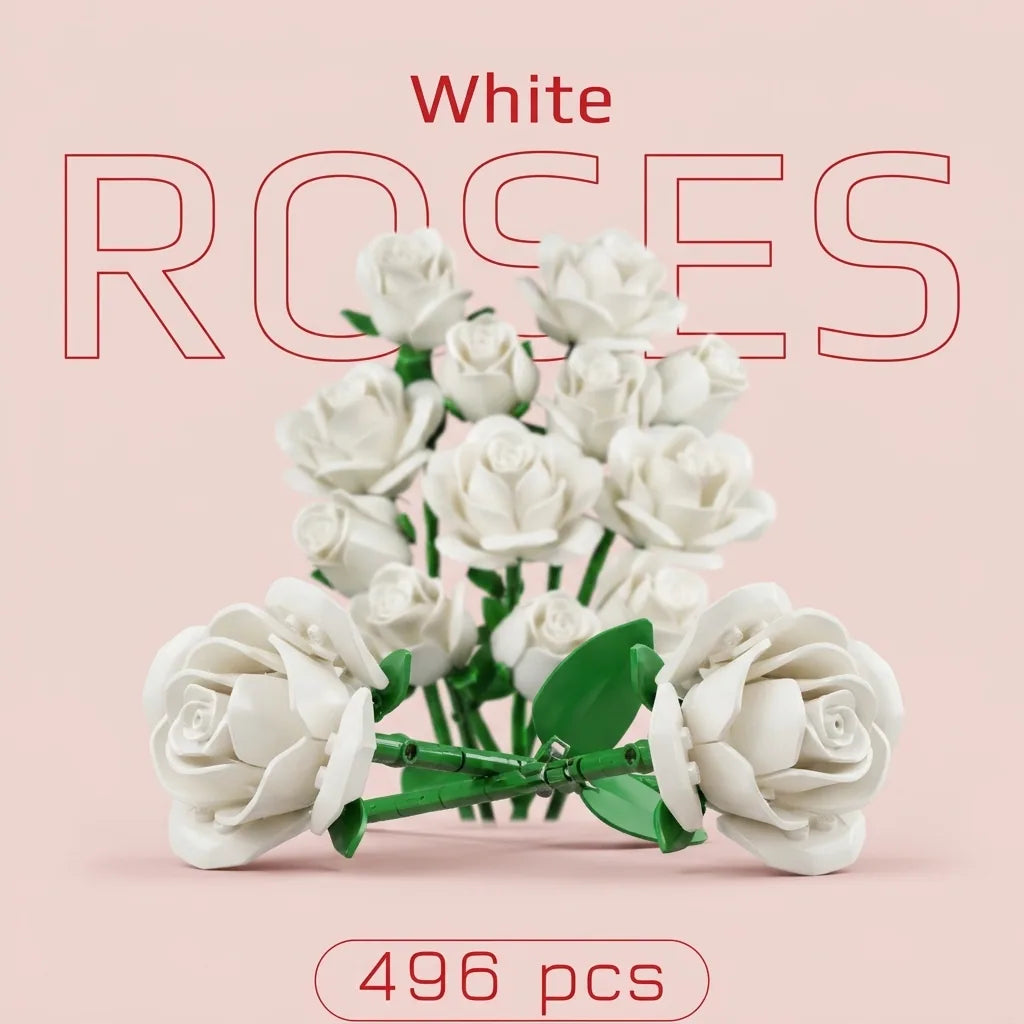 Blokk™ White Rose Bouquet – 496-Piece Roses You Build Yourself