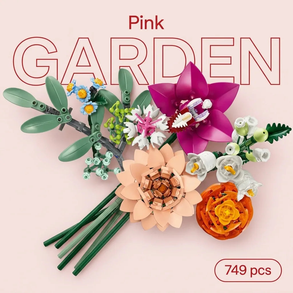 Blokk™ Pink Garden Bouquet – 749-Piece Mixed Flowers