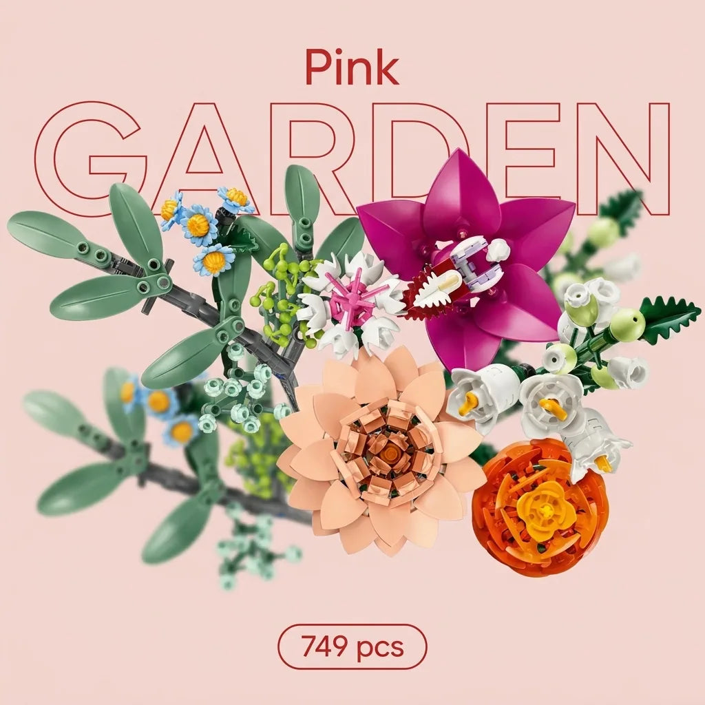 Blokk™ Pink Garden Bouquet – 749-Piece Mixed Flowers