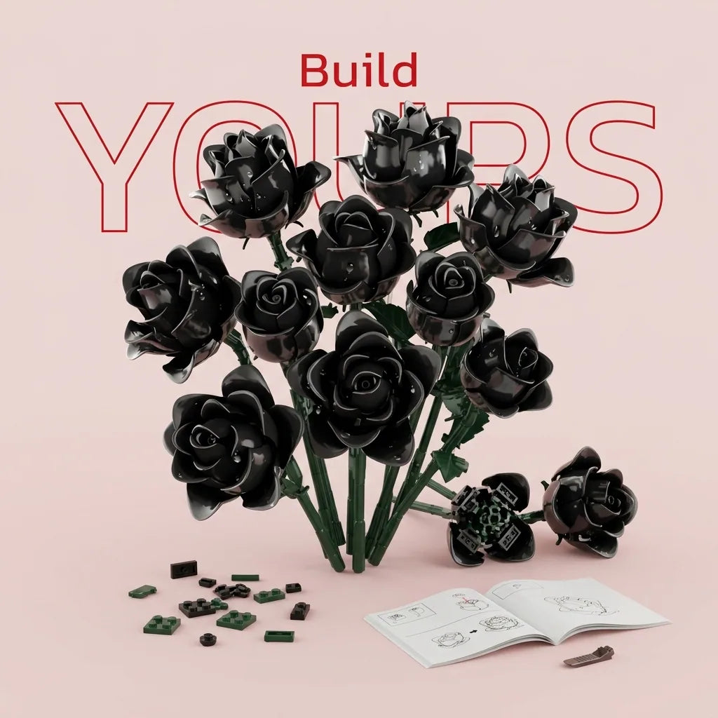 Blokk™ Black Rose Bouquet – 784-Piece Roses You Build Yourself