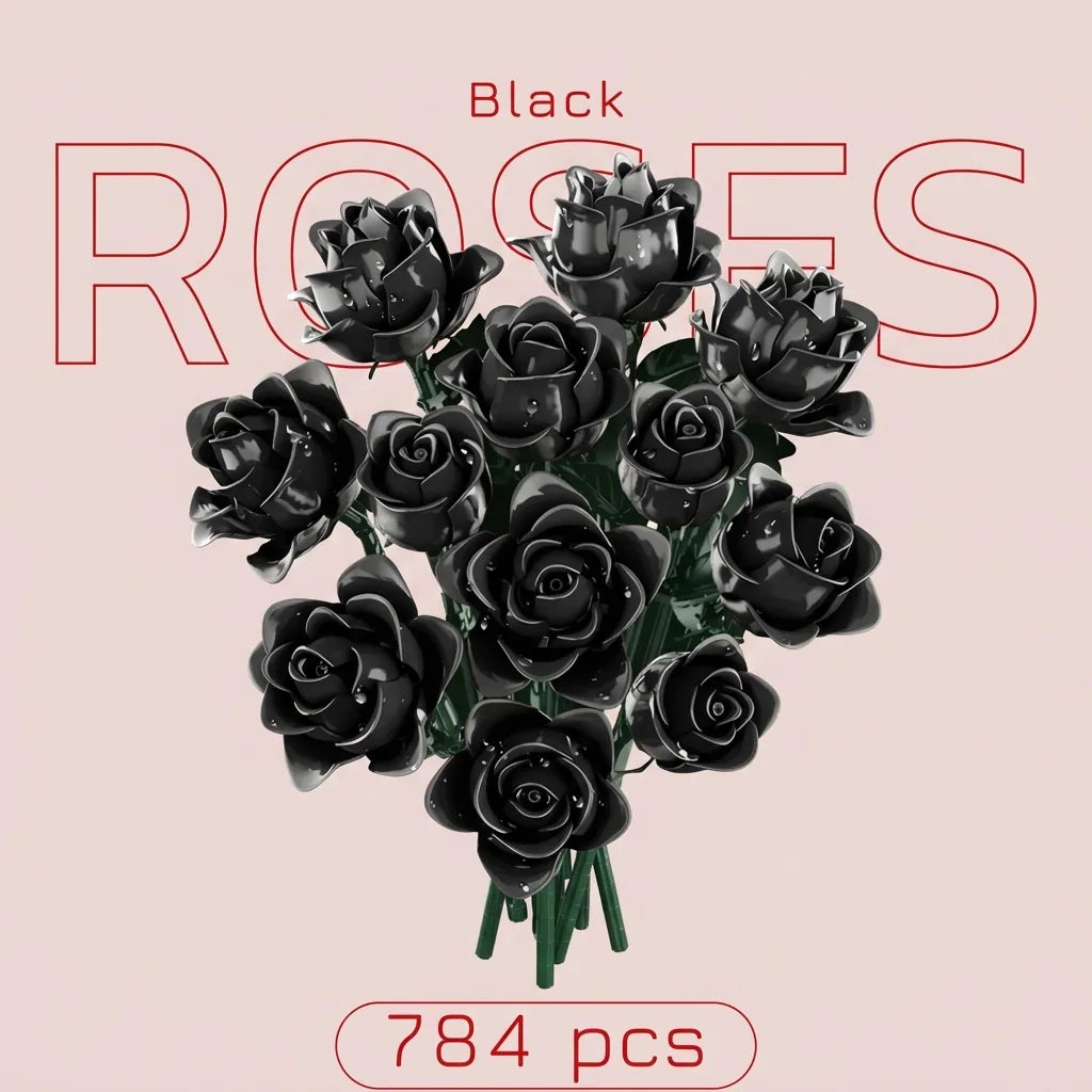 Blokk™ Black Rose Bouquet – 784-Piece Roses You Build Yourself