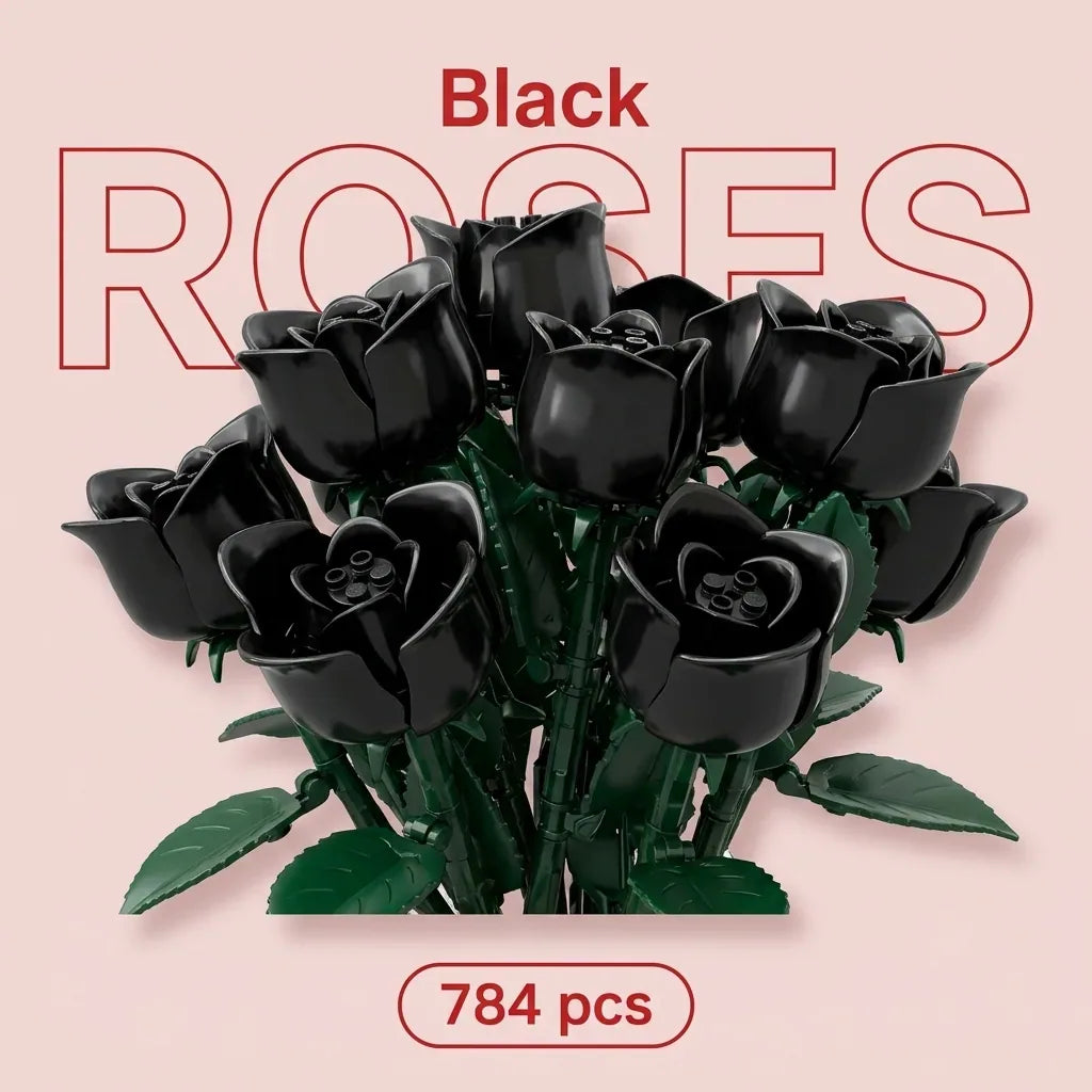 Blokk™ Black Rose Bouquet – 784-Piece Roses You Build Yourself