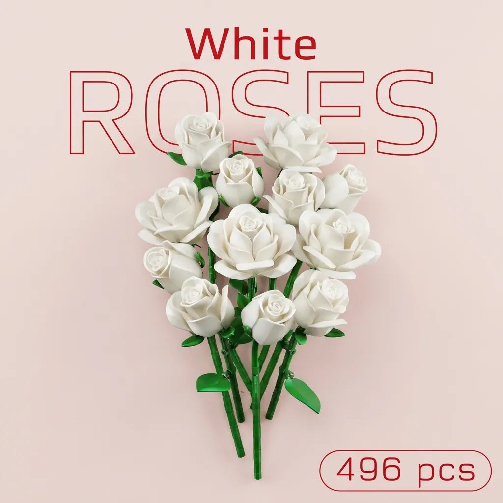 Blokk™ White Rose Bouquet – 496-Piece Roses You Build Yourself