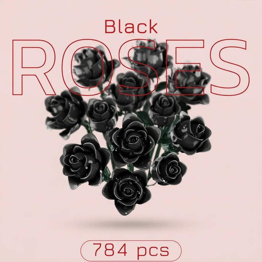Blokk™ Black Rose Bouquet – 784-Piece Roses You Build Yourself