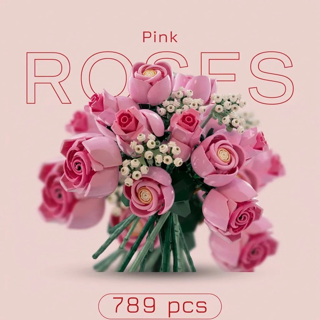 Blokk™ Pink Rose Bouquet – 789-Piece Roses You Build Yourself