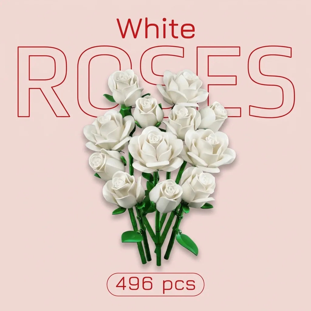 Blokk™ White Rose Bouquet – 496-Piece Roses You Build Yourself