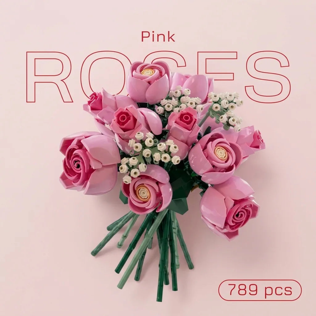 Blokk™ Pink Rose Bouquet – 789-Piece Roses You Build Yourself